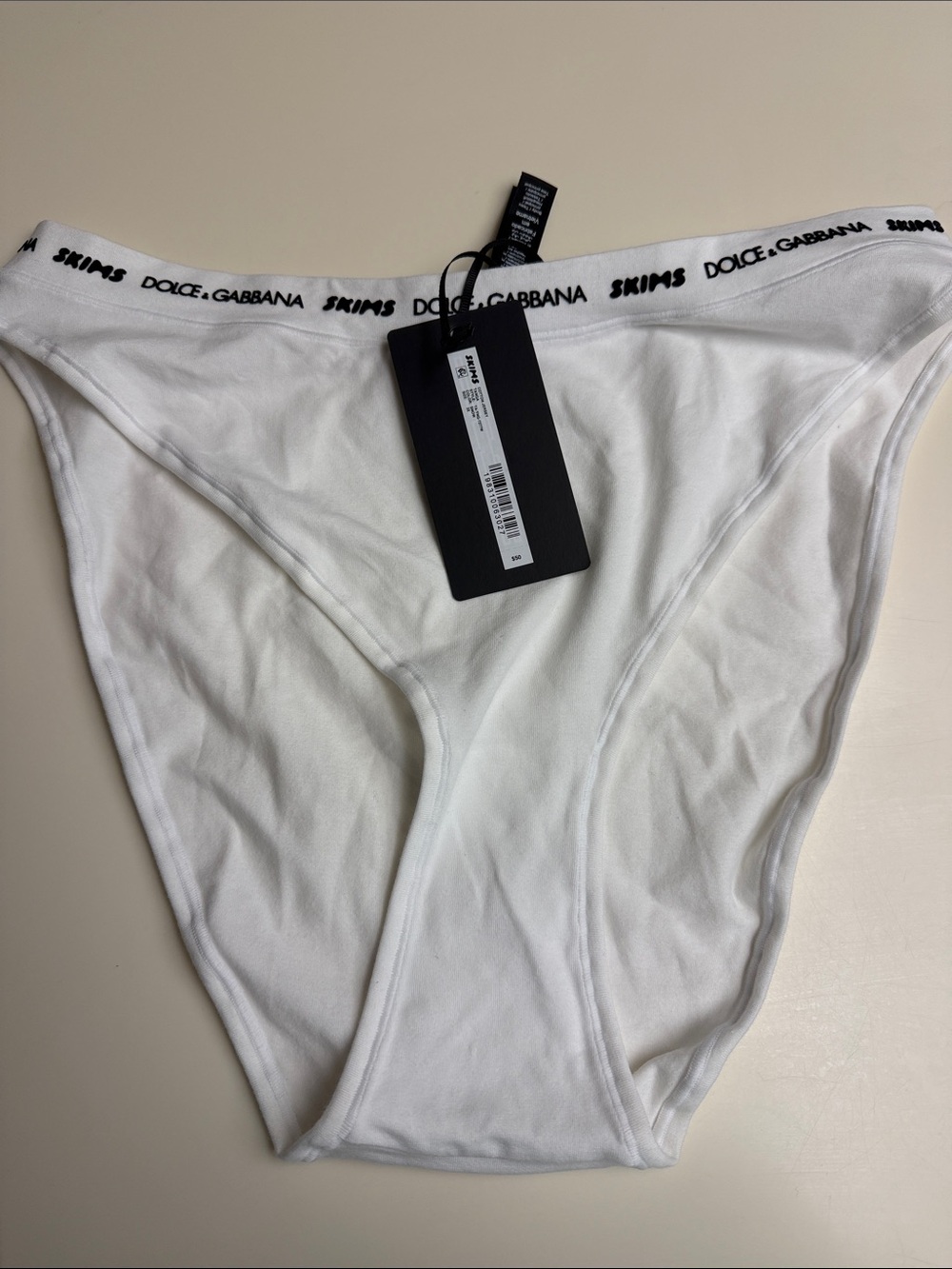 Dolce & Gabbana X Skims Cotton Jersey Tanga in Snow 3X